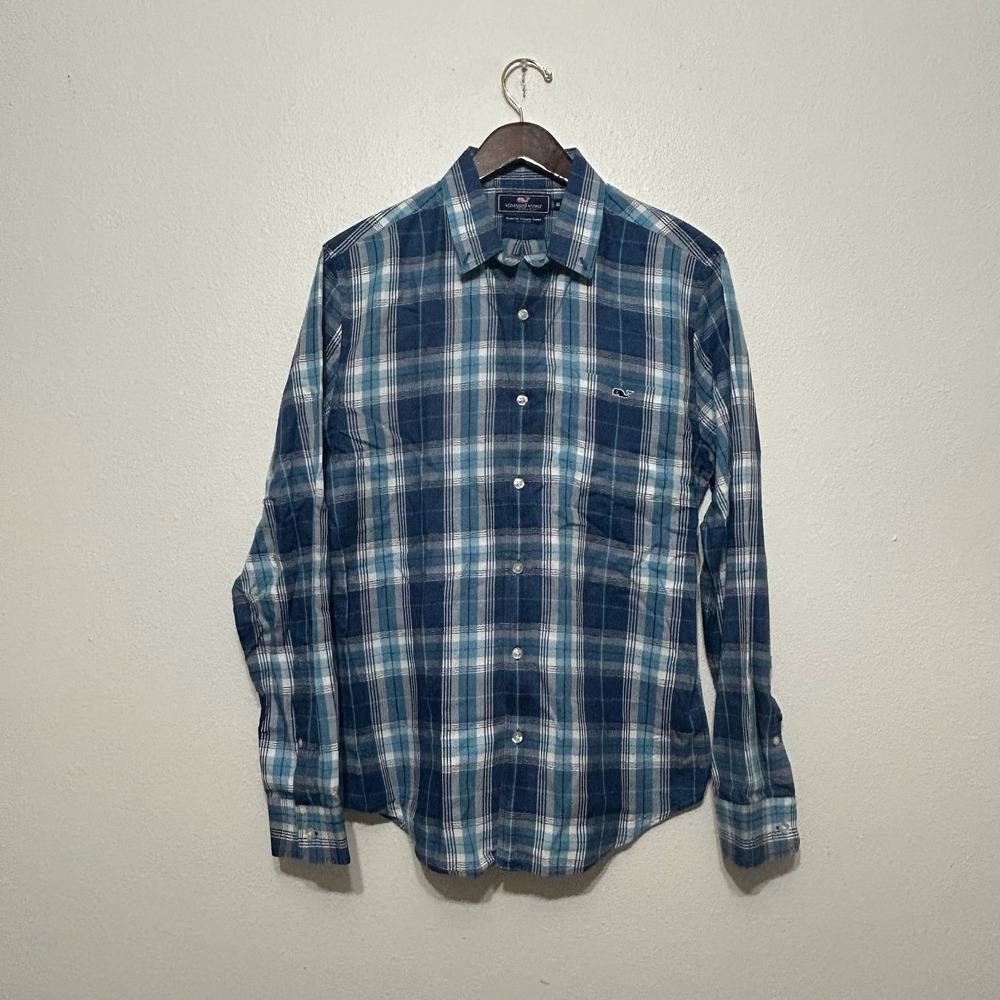 Vineyard Vines Blue Plaid Button Up Long Sleeve Tucker Shirt Mens Size M Slim